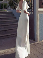 White Party Dress Half Sleeve Classy Evening Dress V Neck Classy Prom Dress