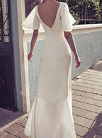 White Party Dress Half Sleeve Classy Evening Dress V Neck Classy Prom Dress