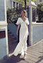 White Party Dress Half Sleeve Classy Evening Dress V Neck Classy Prom Dress