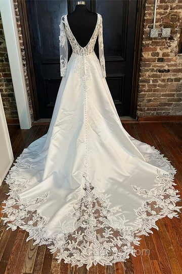 White Queen Anne Long Sleeve A-Line Wedding Dress Beautiful Secondary image
