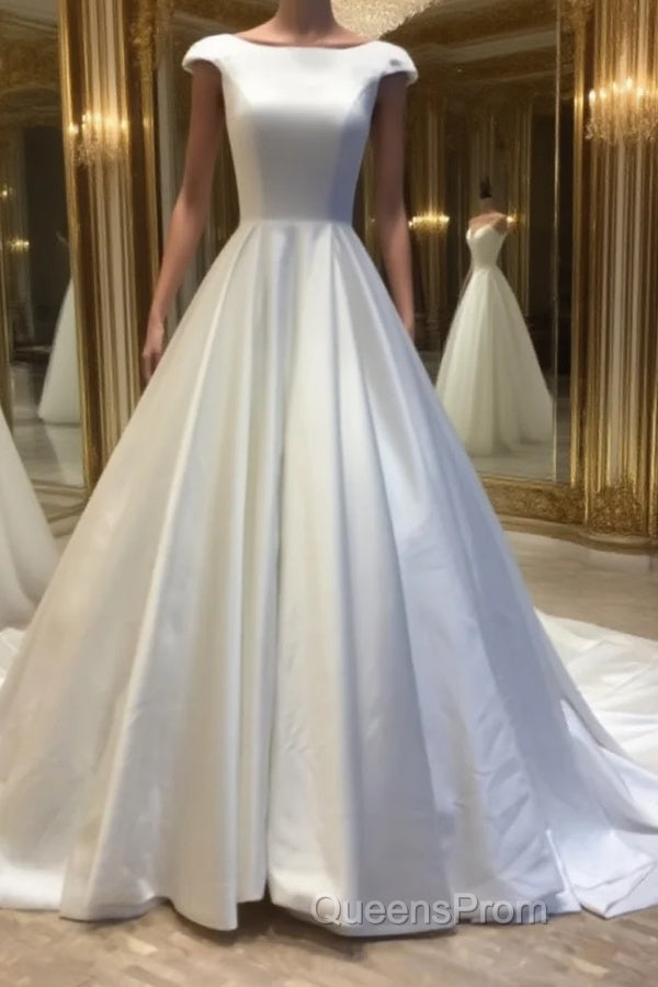 White round neck satin long Evening Prom gown, evening Dress Main image