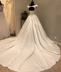White round neck satin long Evening Prom gown, evening Dress