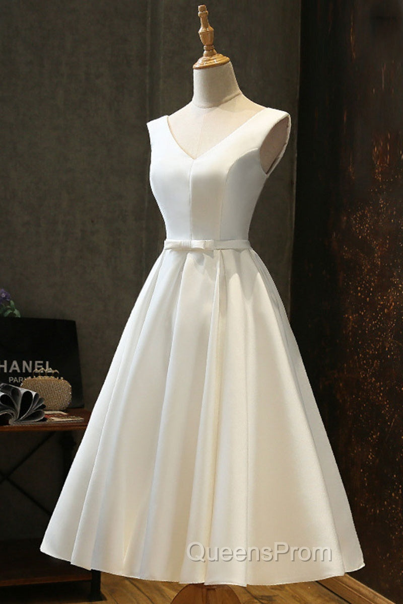 White Round Neck Satin Short Evening Prom Dress White Homecoming Dress Secondary image