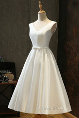 White Round Neck Satin Short Evening Prom Dress White Homecoming Dress