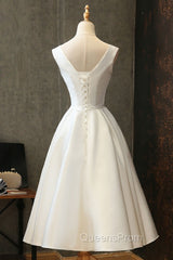 White Round Neck Satin Short Evening Prom Dress White Homecoming Dress