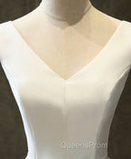 White Round Neck Satin Short Evening Prom Dress White Homecoming Dress