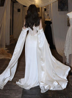 White Satin A-Line Long Scoop Long Classy Evening Dress, White Satin Classy Prom Dress