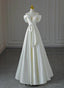White Satin A-line Off Shoulder Evening Dress, White Satin Long Wedding Party Dress