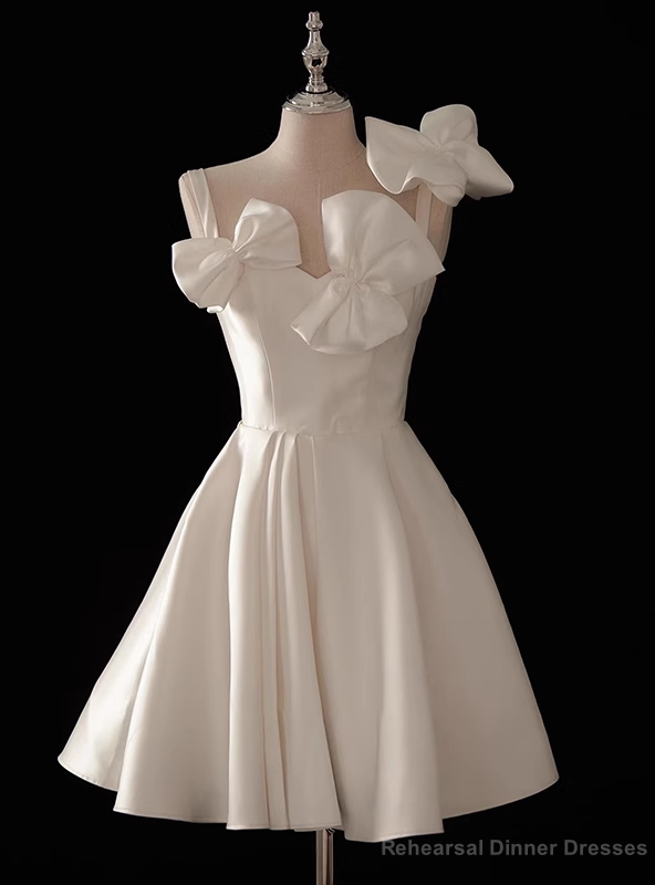 White Satin Bow Straps Wedding Dress Main image