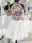 White Satin Embroidery High Neck Open Back Homecoming Dress