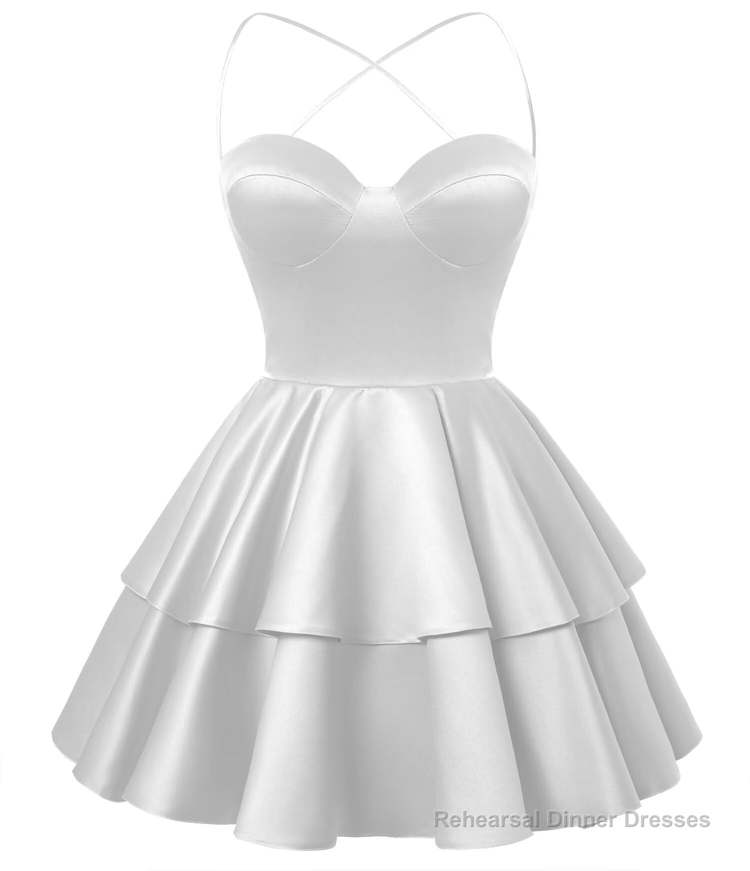White Satin Homecoming Dress Sweetheart Neck Tiered Short Graduation Dresses Main image