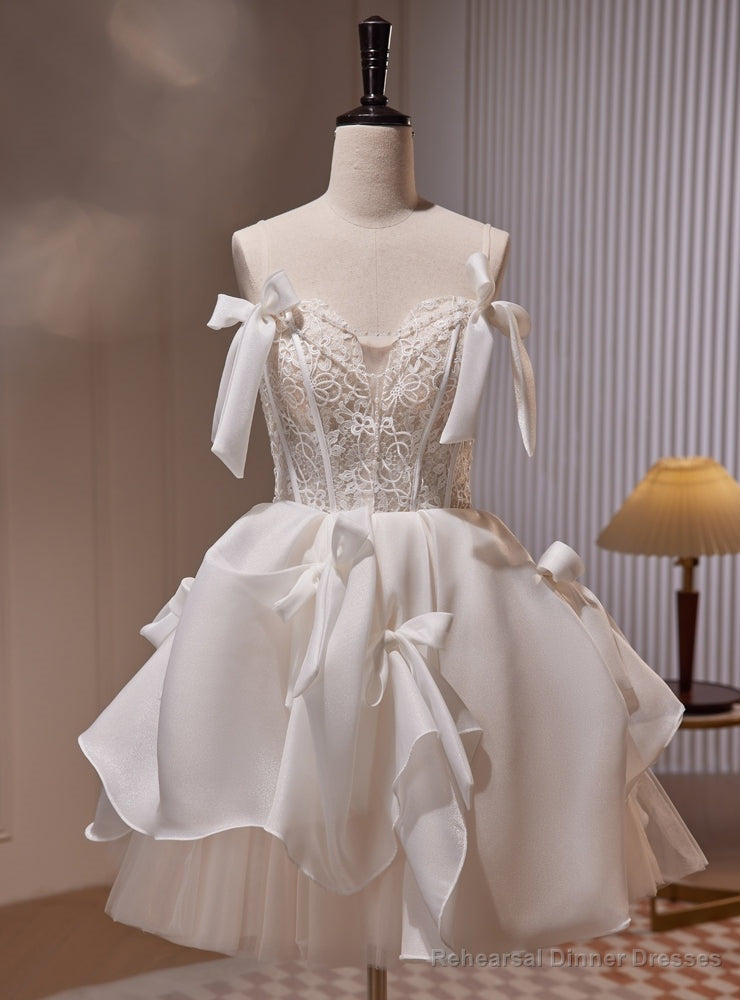 White Satin Lace Beading Homecoming Dress Main image