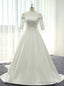 White Satin Lace Off The Shoulder Short Sleeve Wedding Dress With Lace Train