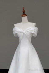 White Satin Long Prom Dress, Off the Shoulder A-Line Evening Party Dress
