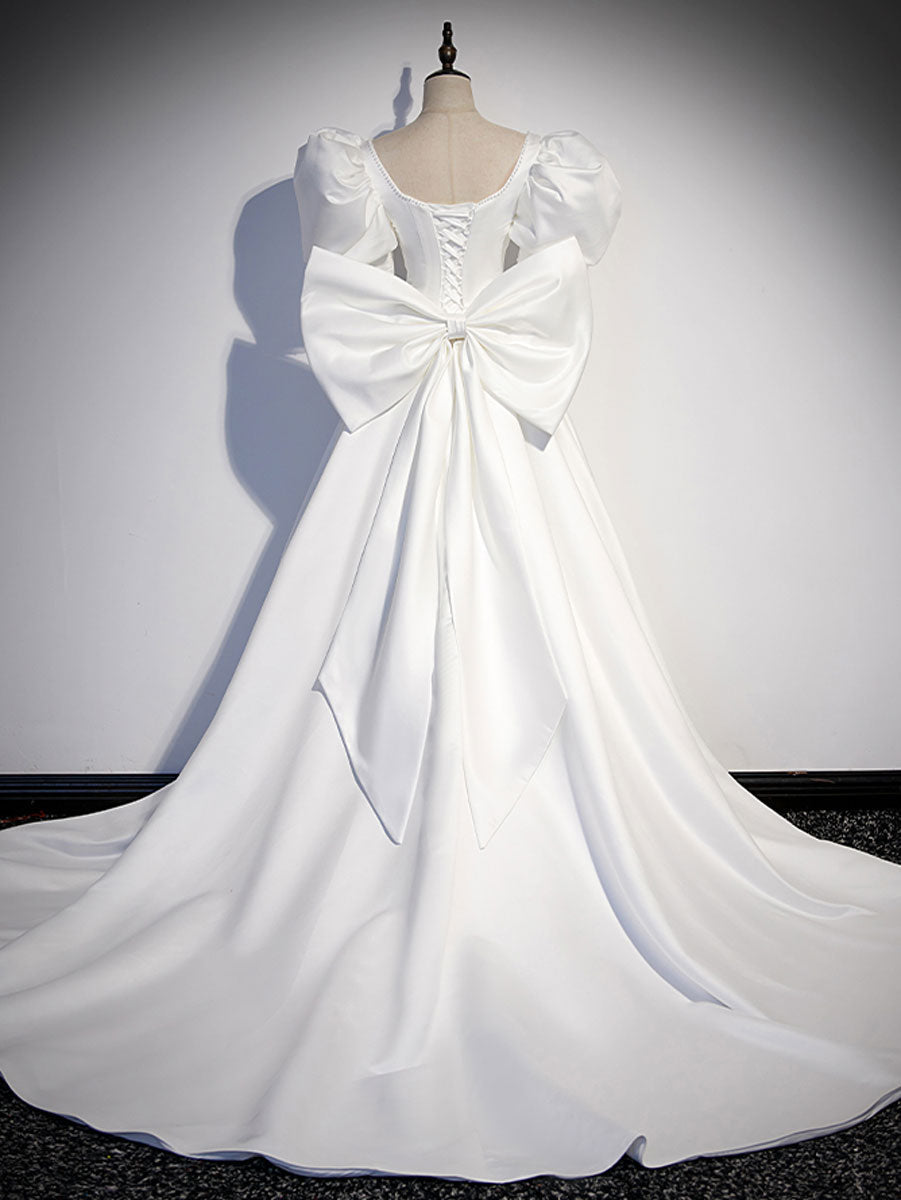 White  Satin Long Classy Prom Dress, White Long Prom Dress