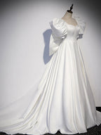 White  Satin Long Classy Prom Dress, White Long Prom Dress