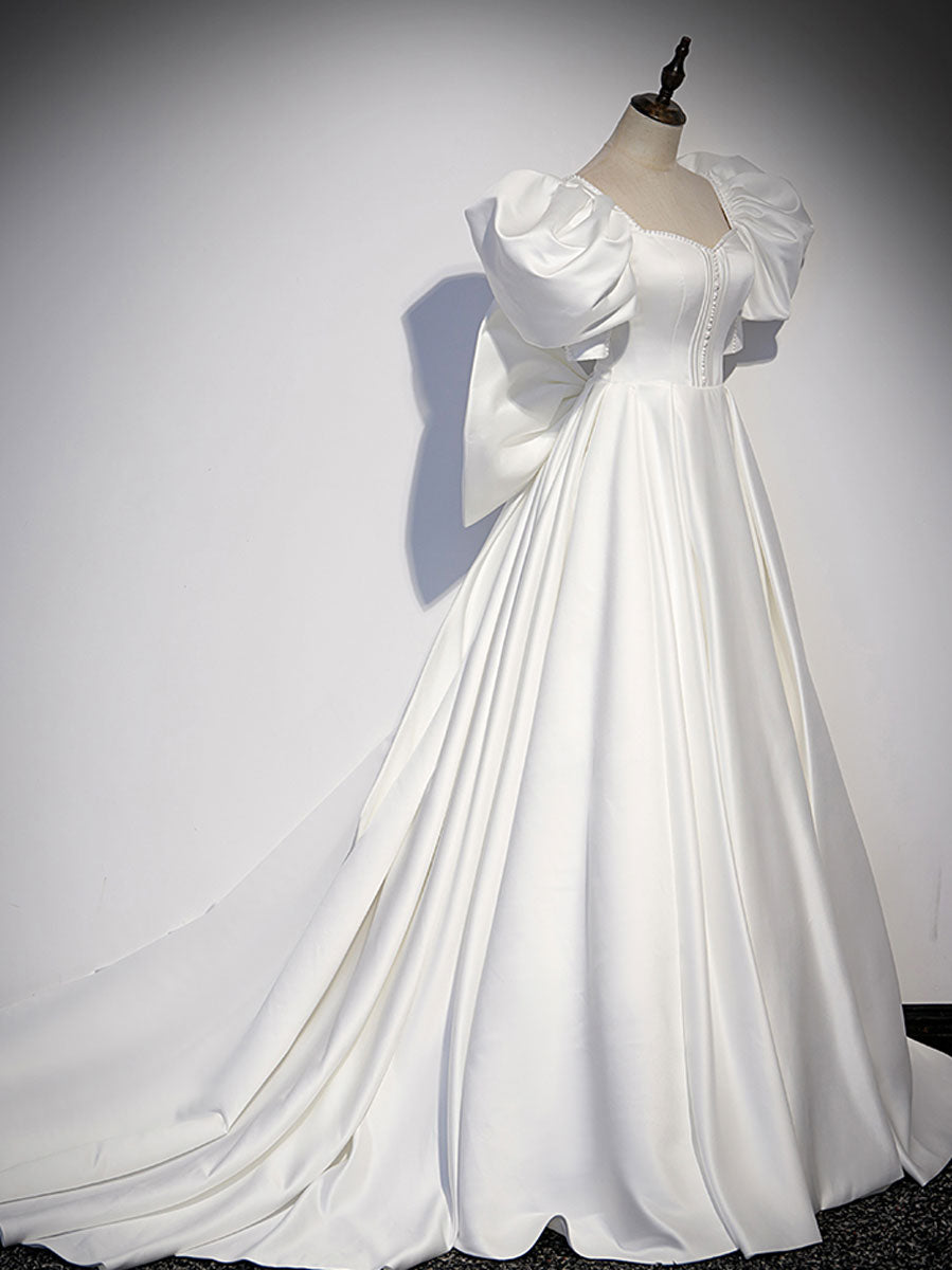 White  Satin Long Classy Prom Dress, White Long Prom Dress