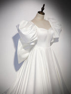 White  Satin Long Classy Prom Dress, White Long Prom Dress