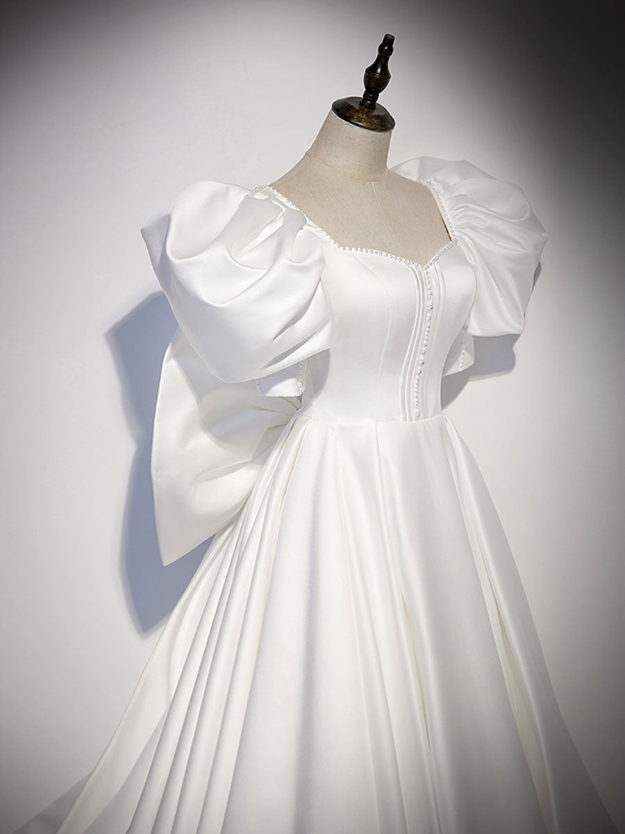 White  Satin Long Classy Prom Dress, White Long Prom Dress