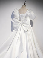 White  Satin Long Classy Prom Dress, White Long Prom Dress