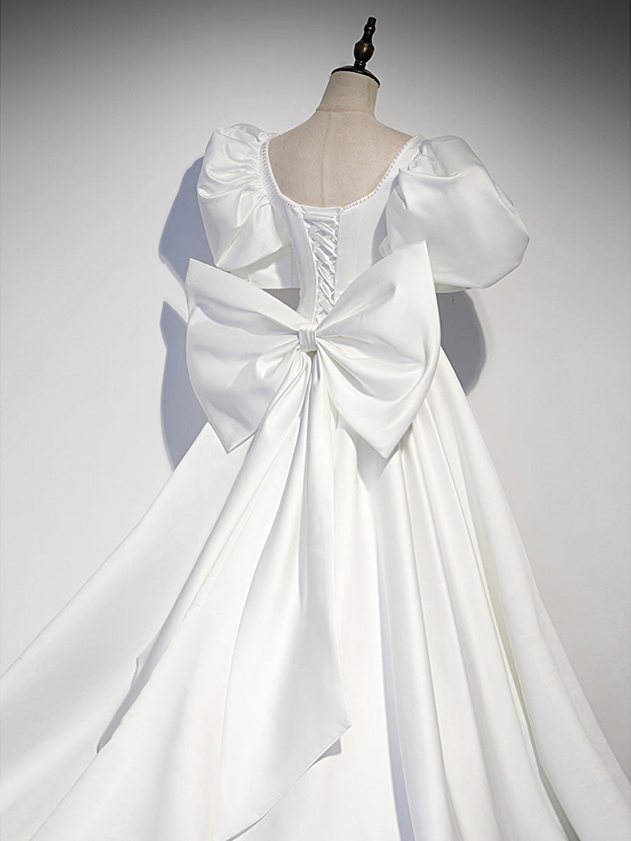 White  Satin Long Classy Prom Dress, White Long Prom Dress