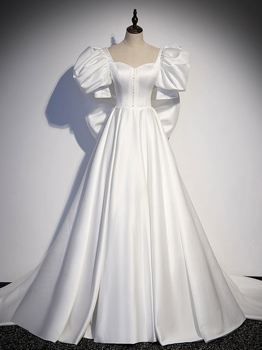 White  Satin Long Classy Prom Dress, White Long Prom Dress