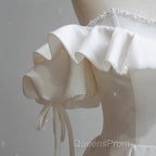 White Satin Off Shoulder Beaded Sweetheart Formal Dress, White Long Evening Prom Dress