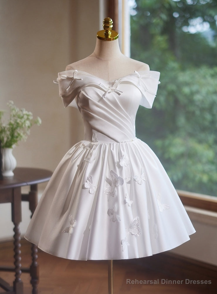 White Satin Off the Shoulder Butterfly Homecoming Dress Main image