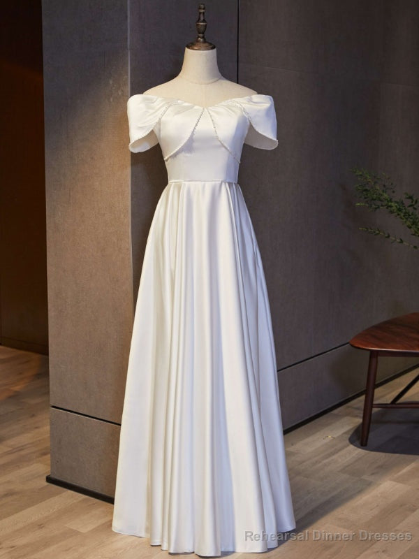 White Satin Off the Shoulder Formal Prom Dress Main image