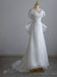 White Satin Off the Shoulder Pleats Bow Wedding Dress