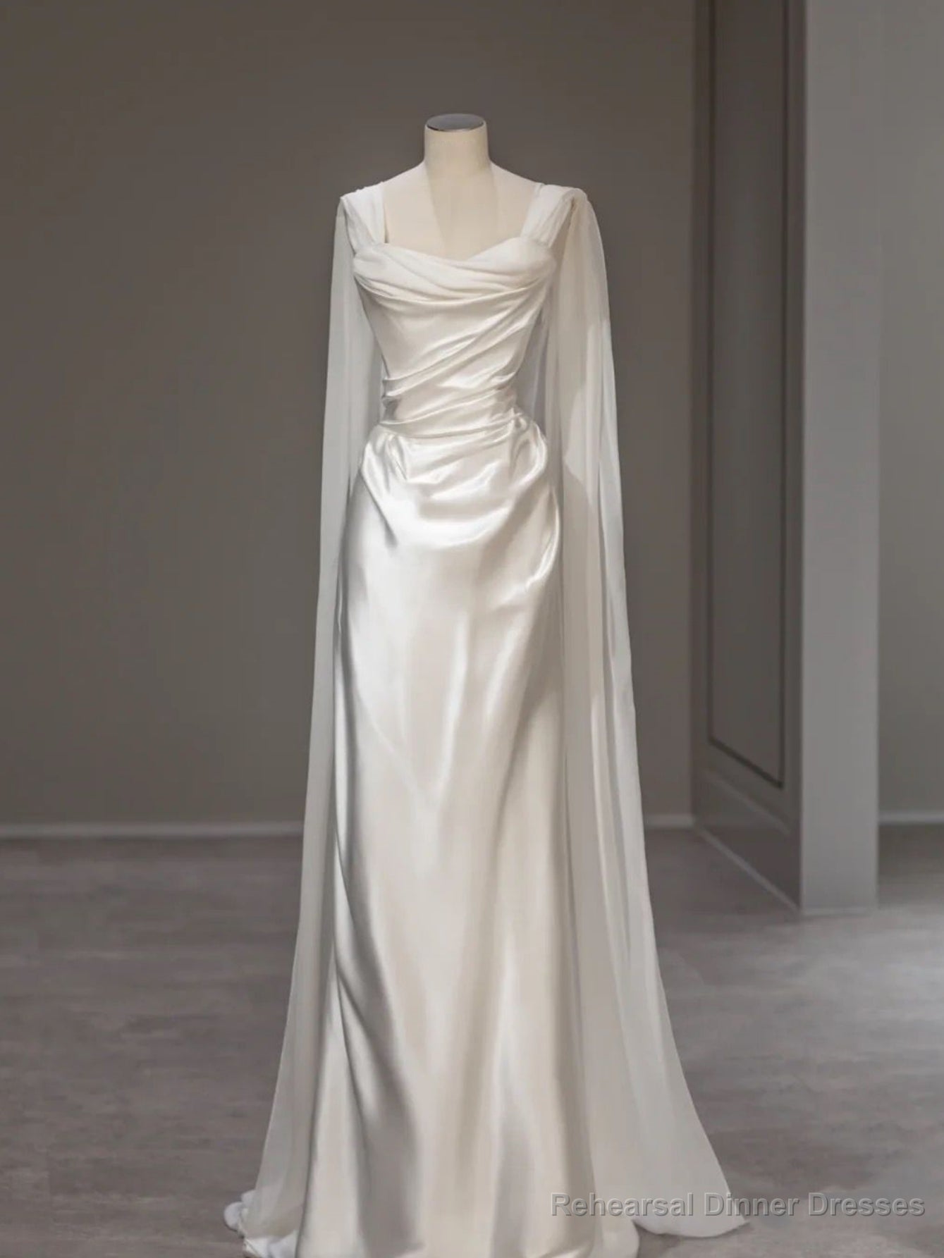 White Satin Pleats Straps Wedding Dress Main image