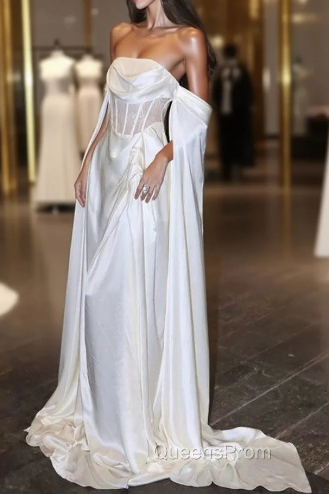 White Satin Evening Prom Dress Satin A-Line Long Scoop Long Evening Dress Main image