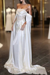 White Satin Evening Prom Dress Satin A-Line Long Scoop Long Evening Dress