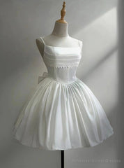 White Satin Spaghetti Straps Short Wedding Dress