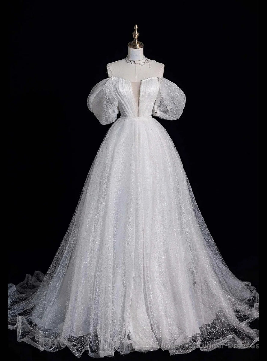 White Sequins Off the Shoulder Pleats Prom Dress Main image