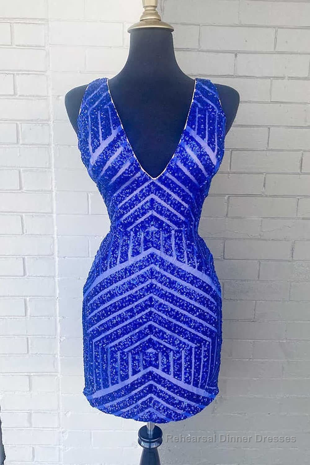 White Sequins V-Neck Tight Homecoming Dress