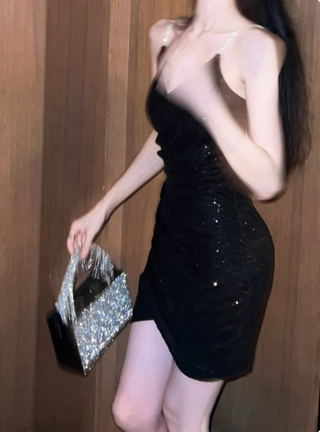 White Sexy Glitter V-Neck Slim Suspender Birthday Dress Homecoming Dress