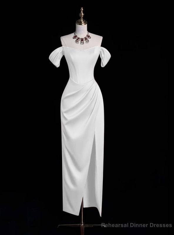White Sheath Satin Off the Shoulder Wedding Dress Main image