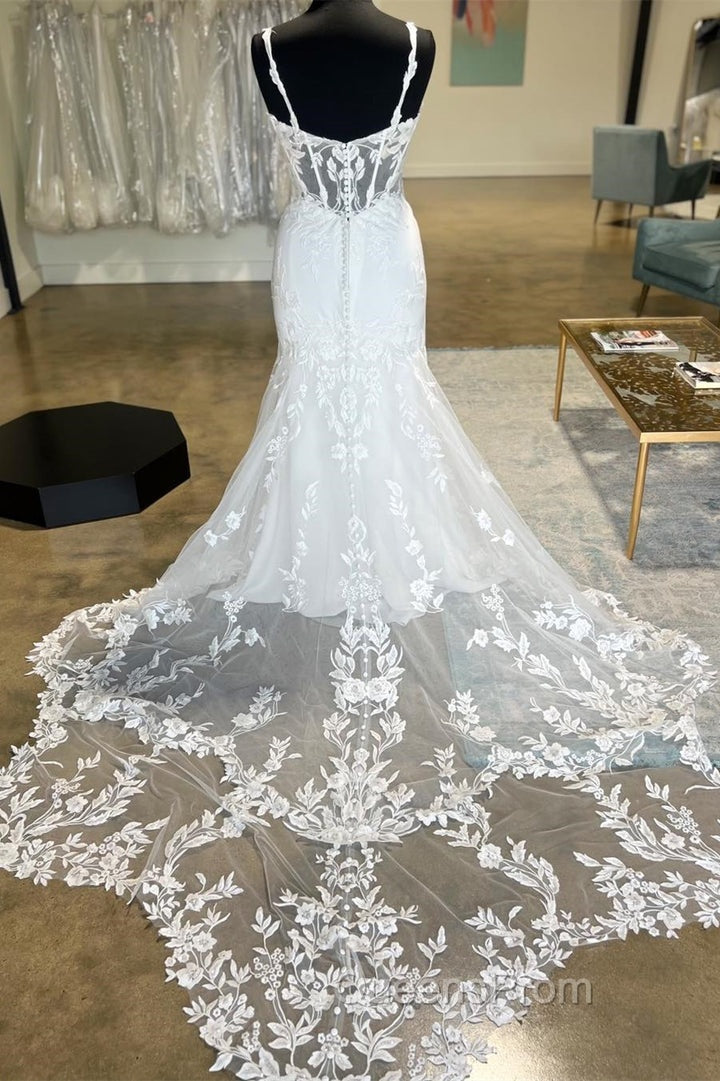 White Sheer Corset Mermaid Wedding Dress With Mesh Train Sexy Secondary image