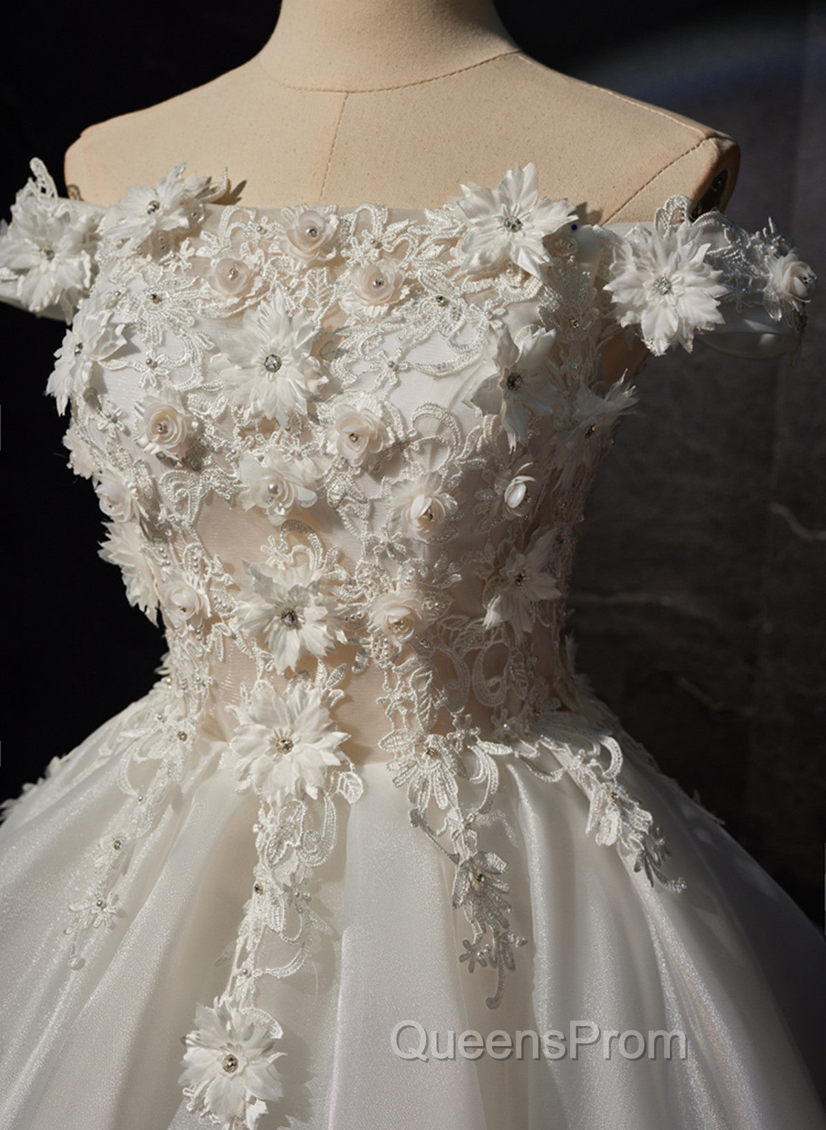 White Short Flowers Lace Short Party Dress, White Graduation Dress Evening Prom Dress Secondary image