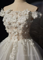 White Short Flowers Lace Short Party Dress, White Graduation Dress Evening Prom Dress