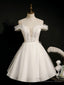 White Short Prom Dresses, Off Shoulder White Puffy Homecoming Dresses