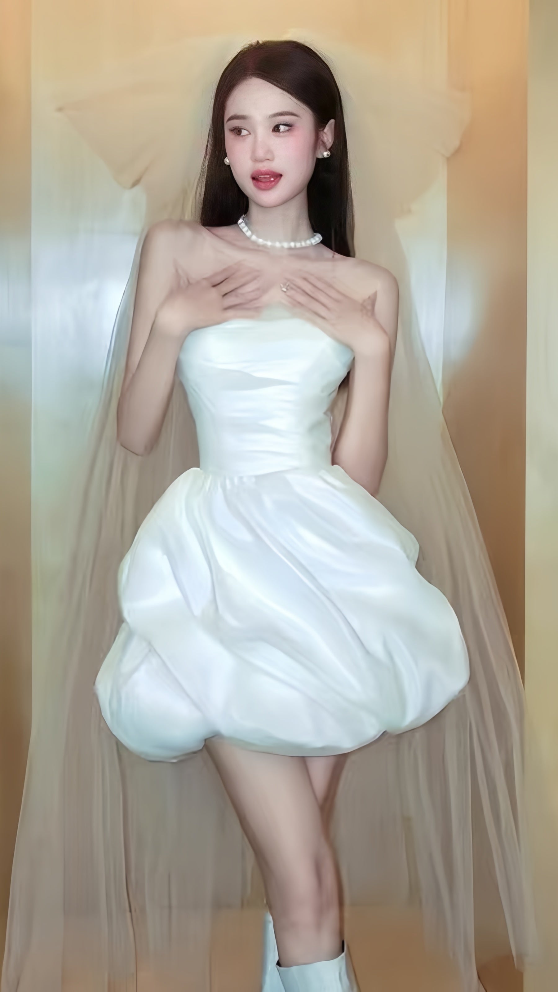 White Short Wedding Dress Satin Bridal Dress Secondary image