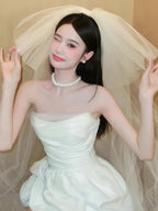 White Short Wedding Dress Satin Bridal Dress