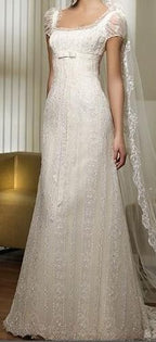 White Simple, Fashionable And Elegant Bow Decoration, Long Exquisite Lace Floor-Length Tail Ball Gown, Classy Evening Gown, Ball Gown, Imperial Gown, Wedding Dress
