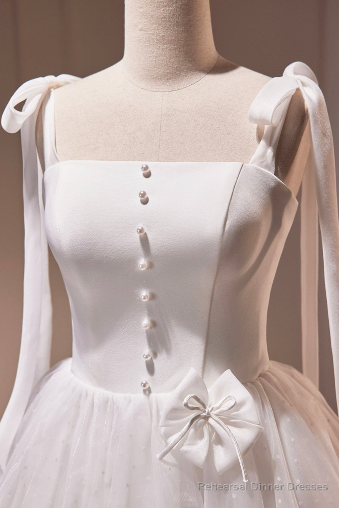 White Spaghetti Strap Short Prom Dress, White Tulle Party Dress Secondary image