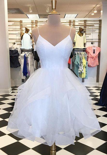 White Sparkly Short Classy Prom Dress,Homecoming Dress,Dance Dress Main image