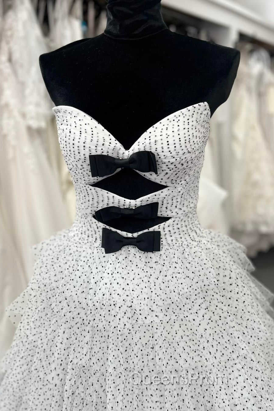White Strapless Swiss Dot Layered Long Evening Prom Dress Secondary image