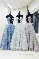 White Strapless Swiss Dot Layered Long Evening Prom Dress