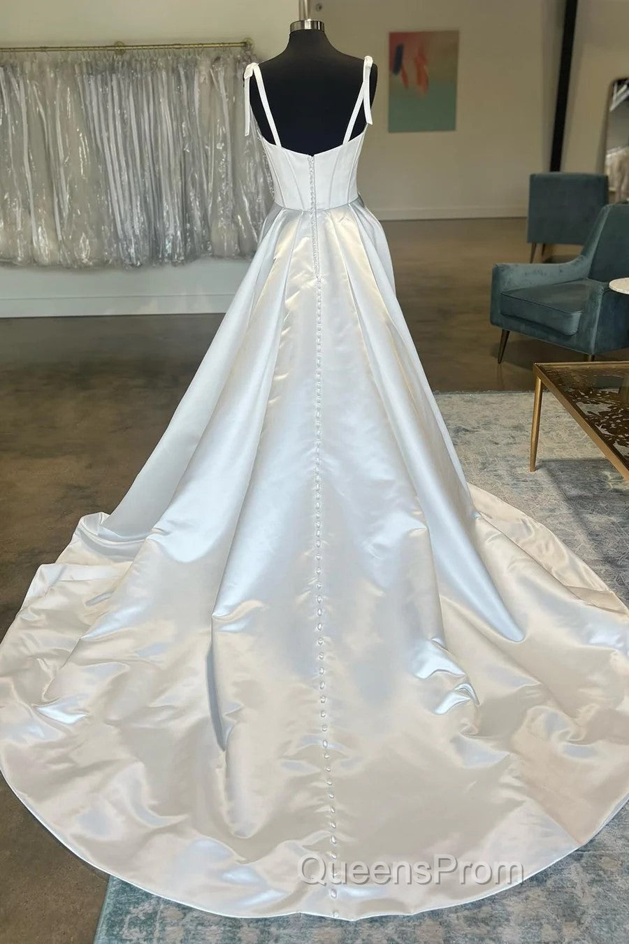 White Sweetheart Bow-Strap A-Line Long Modest Wedding Dress Secondary image